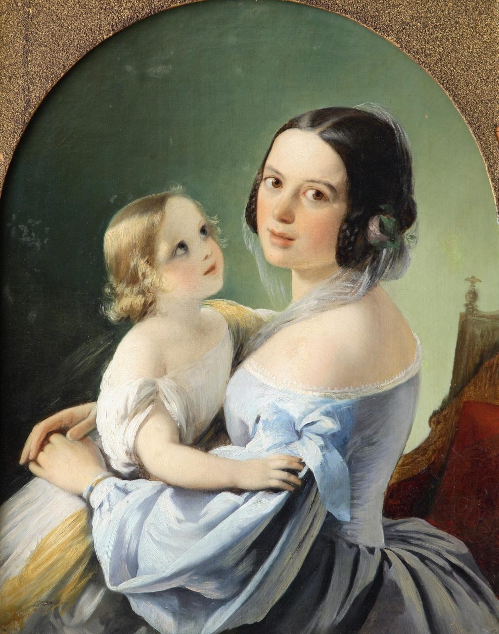 Тимофей Андреевич Нефф «Портрет молодой дамы в голубом платье с ребенком на руках».